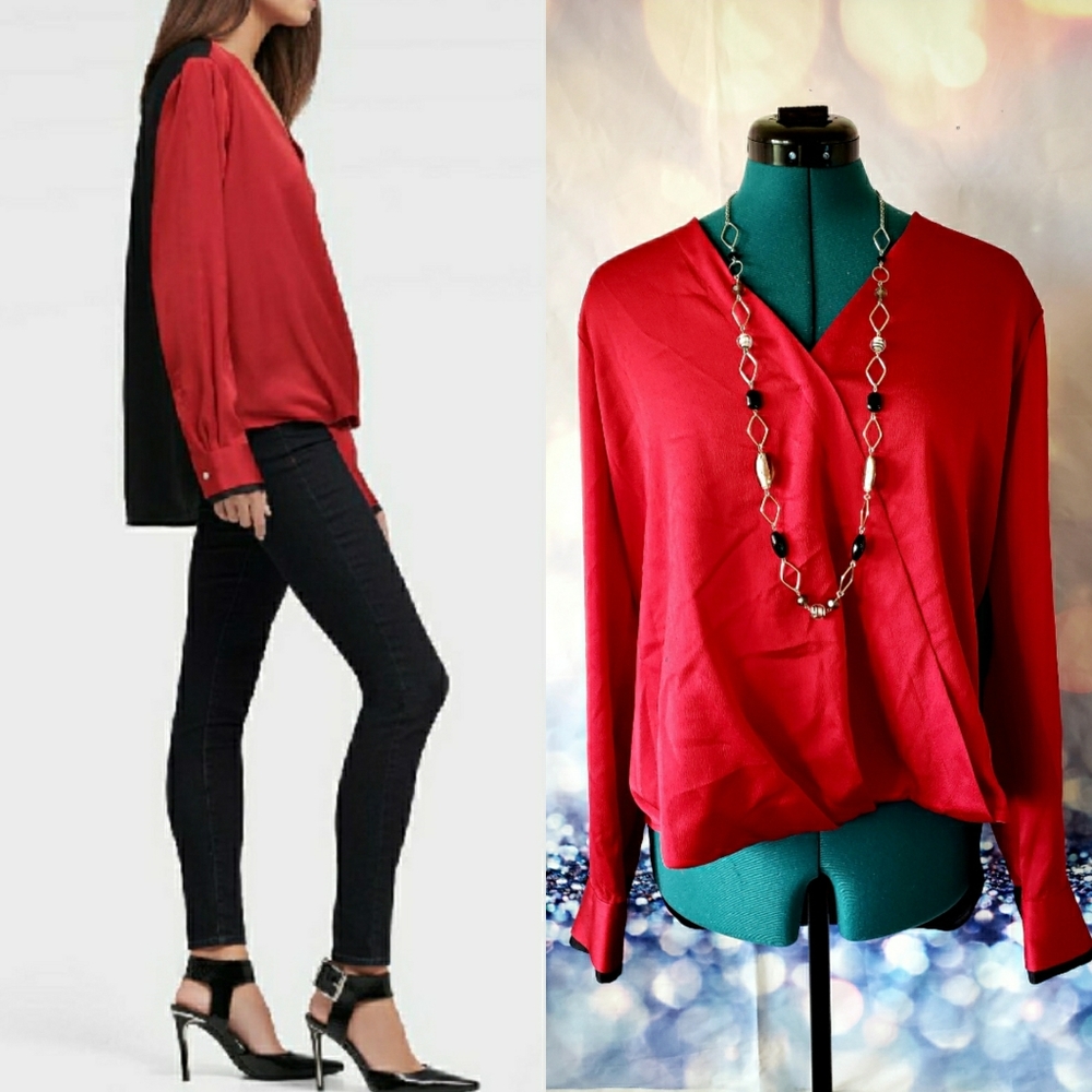 DKNY Twist Front V-neck Hi-Low Top